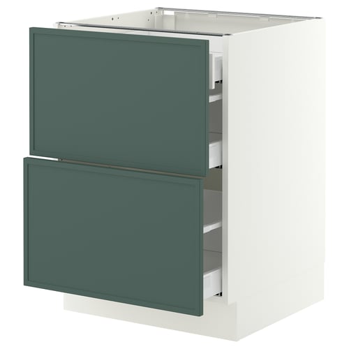 SEKTION / MAXIMERA Base cab with 2 fronts/3 drawers, white/Aspudden dark gray-green, 24x24x30 "
