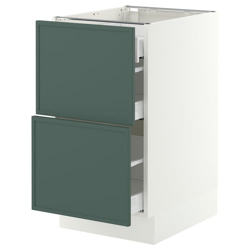 SEKTION / MAXIMERA Base cab with 2 fronts/3 drawers, white/Aspudden dark gray-green, 18x24x30 "