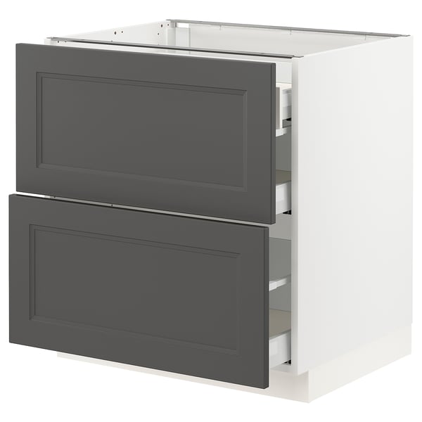 SEKTION / MAXIMERA Base cab with 2 fronts/3 drawers, white/Axstad dark gray, 30x24x30 "