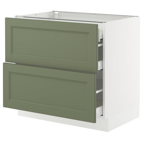 Green ikea SEKTION kitchen drawer unit with 2 smooth drawers, white background.