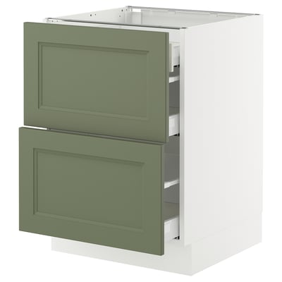 SEKTION / MAXIMERA Base cab with 2 fronts/3 drawers, white/Axstad gray-green, 24x24x30 "