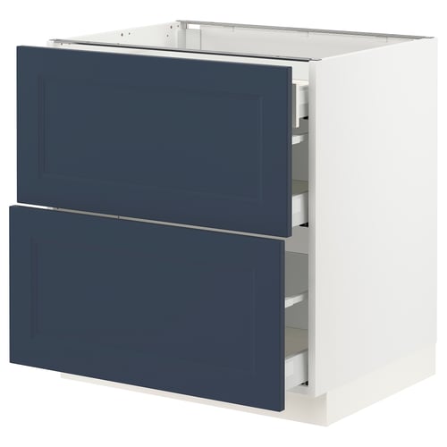 Ikea SEKTION white base kitchen cabinet with blue drawers, modern design, steel runners.