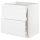 Ikea SEKTION white kitchen cabinet with two drawers and shelves.