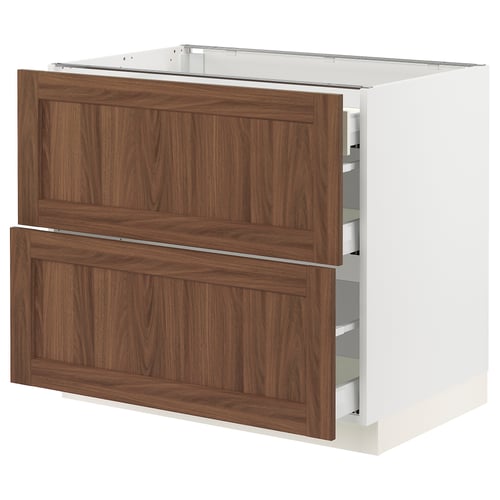 SEKTION kitchen unit, white & walnut, wooden drawers, 2-tiered, modern design.