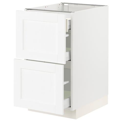 White SEKTION kitchen cabinet with drawers, modern design.