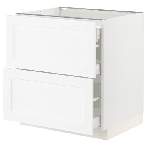 White SEKTION kitchen cabinet with pull-out drawers, modern design.