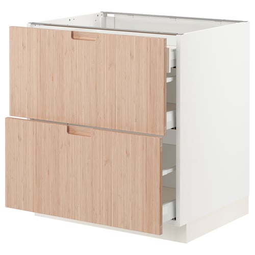 SEKTION kitchen cabinet with bamboo drawers, light colour, square shape, modern design.