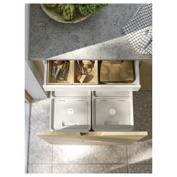 SEKTION / MAXIMERA Base cab with 2 fronts/3 drawers, white/Fröjered light bamboo, 24x24x30 "
