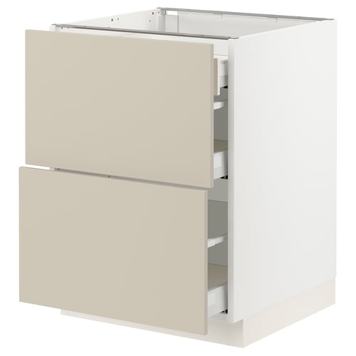 A beige SEKTION kitchen cabinet with two drawers and a smooth, clean design.