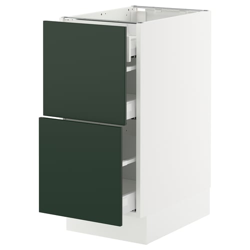 SEKTION kitchen cabinet, white & green, modern design, two-layer drawers.