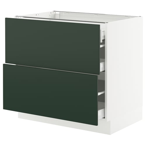 SEKTION kitchen cabinet in green with two drawers and white base, modern design.