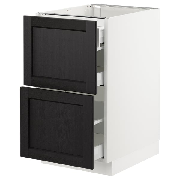 SEKTION kitchen cabinet, white with dark brown doors, square shape, modern design with bevelled edges.