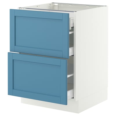 SEKTION / MAXIMERA Base cab with 2 fronts/3 drawers, white/Lerhyttan blue, 24x24x30 "