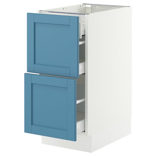 SEKTION / MAXIMERA Base cab with 2 fronts/3 drawers, white/Lerhyttan blue, 15x24x30 "