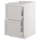 Ikea SEKTION light gray kitchen cabinet with two drawers and wooden design.