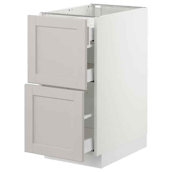 SEKTION kitchen unit: light grey lerhyttan fronts, bevelled edges, sturdy base.