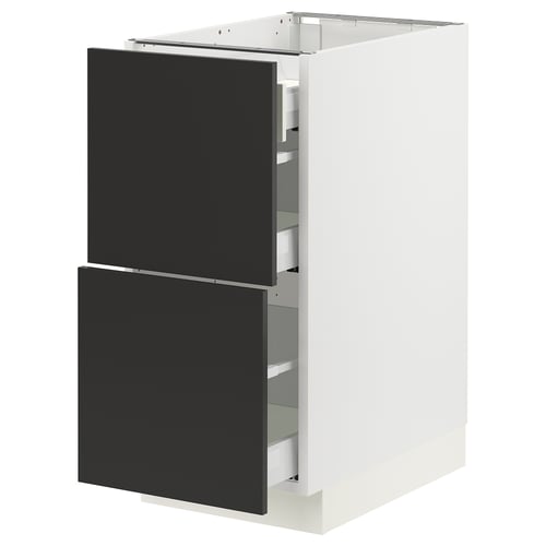 SEKTION kitchen cabinet in white with black nickebo fronts, sleek modern design, 2 drawers.