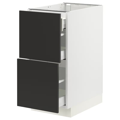 SEKTION / MAXIMERA Base cab with 2 fronts/3 drawers, white/Nickebo matte anthracite, 15x24x30 "
