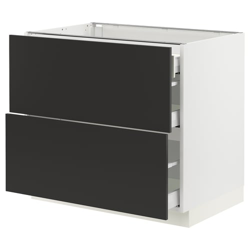 An ikea SEKTION kitchen cabinet with two black drawers. It a modern, sleek design with a sturdy frame.