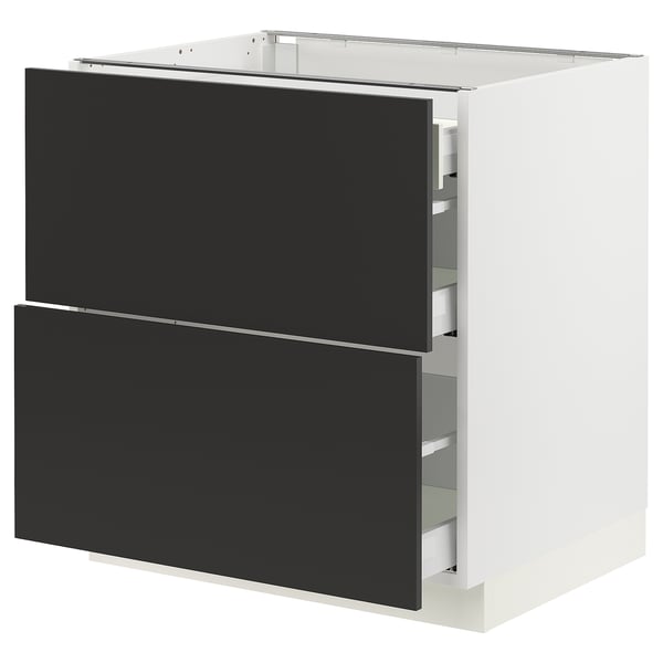 SEKTION / MAXIMERA Base cab with 2 fronts/3 drawers, white/Nickebo matte anthracite, 30x24x30 "