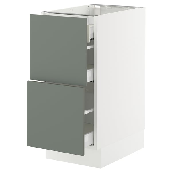 SEKTION / MAXIMERA Base cab with 2 fronts/3 drawers, white/Nickebo matte grey-green, 15x24x30 "