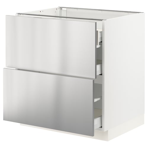 SEKTION white metal kitchen cabinet, rectangular with drawers.