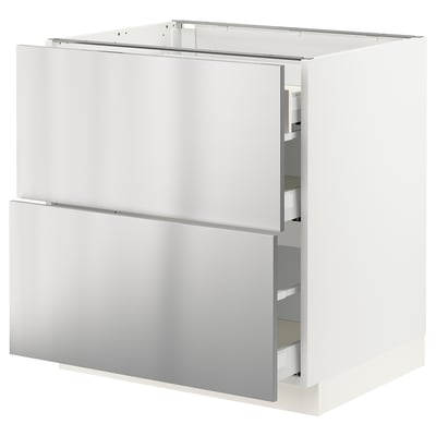 SEKTION / MAXIMERA Base cab with 2 fronts/3 drawers, white/Nogsta stainless steel, 30x24x30 "