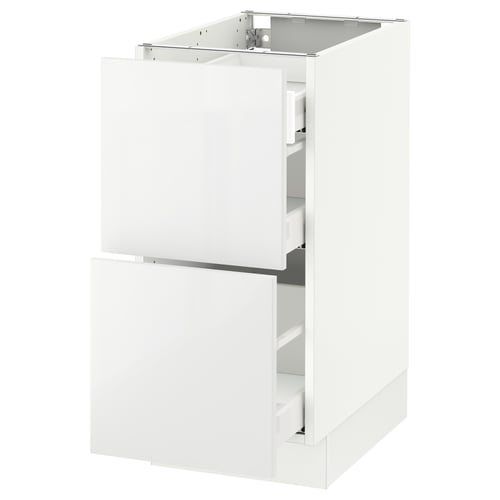 A white SEKTION kitchen cabinet with two drawers in a modern design. It a sleek, glossy finish and sturdy build.