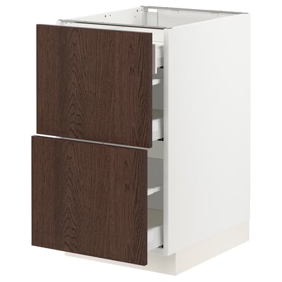 SEKTION / MAXIMERA Base cab with 2 fronts/3 drawers, white/Sinarp brown, 18x24x30 "