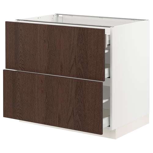 SEKTION kitchen unit: dark brown wood, white base, two drawers.