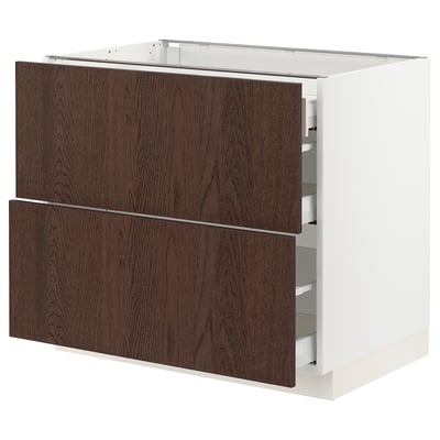 SEKTION / MAXIMERA Base cab with 2 fronts/3 drawers, white/Sinarp brown, 36x24x30 "
