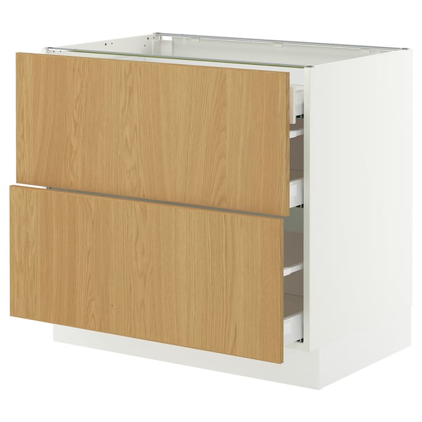 SEKTION / MAXIMERA Base cab with 2 fronts/3 drawers, white/Sinarp oak veneer, 36x24x30 "