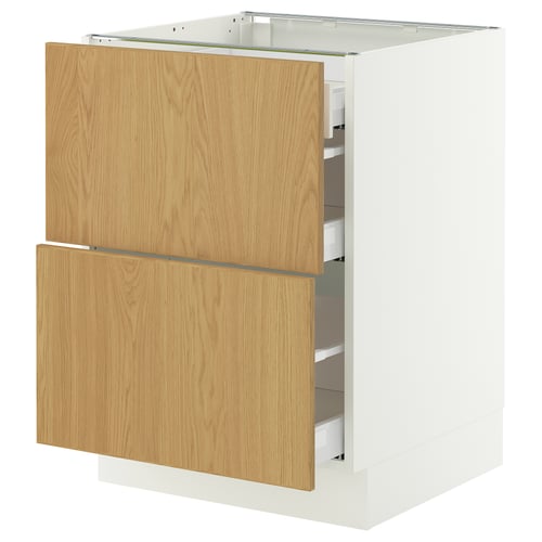 SEKTION kitchen cabinet in white with light wood drawers, oak veneer, modern minimalist design.