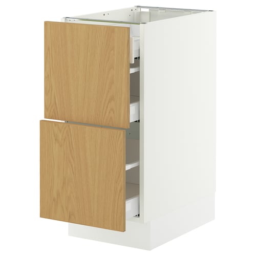 SEKTION / MAXIMERA Base cab with 2 fronts/3 drawers, white/Sinarp oak veneer, 15x24x30 "