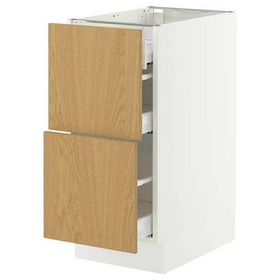 SEKTION / MAXIMERA Base cab with 2 fronts/3 drawers, white/Sinarp oak veneer, 15x24x30 "