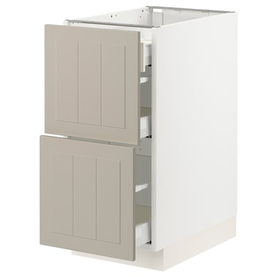 SEKTION / MAXIMERA Base cab with 2 fronts/3 drawers, white/Stensund beige, 15x24x30 "