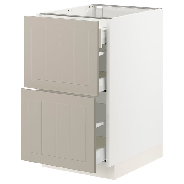 SEKTION / MAXIMERA Base cab with 2 fronts/3 drawers, white/Stensund beige, 18x24x30 "
