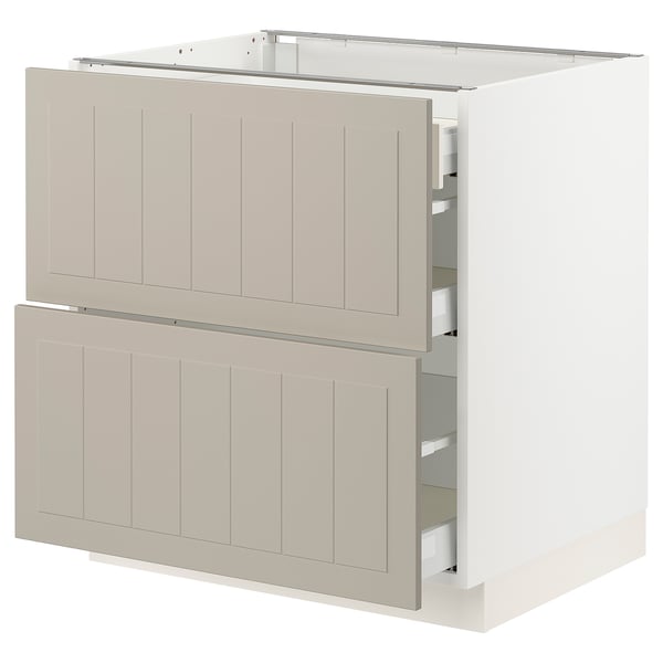 SEKTION / MAXIMERA Base cab with 2 fronts/3 drawers, white/Stensund beige, 30x24x30 "