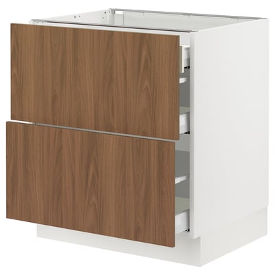 SEKTION / MAXIMERA Base cab with 2 fronts/3 drawers, white/Tistorp brown walnut effect, 30x24x30 "