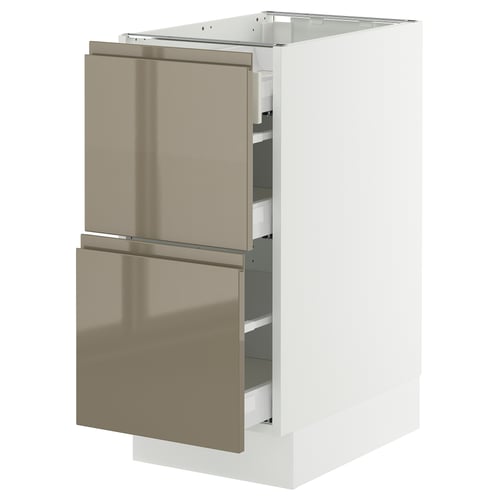 SEKTION kitchen cabinet in high gloss dark grey-brown with sleek handles, rectangular shape, modern design by IKEA.