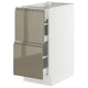 SEKTION / MAXIMERA Base cab with 2 fronts/3 drawers, white/Voxtorp high-gloss dark grey-brown, 15x24x30 "