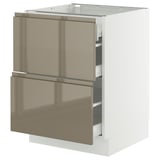 SEKTION / MAXIMERA Base cab with 2 fronts/3 drawers, white/Voxtorp high-gloss dark grey-brown, 24x24x30 "
