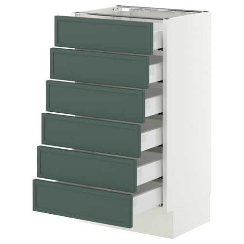 SEKTION / MAXIMERA Base cabinet 6 fronts/6 low drawers, white/Aspudden dark gray-green, 18x15x30 "