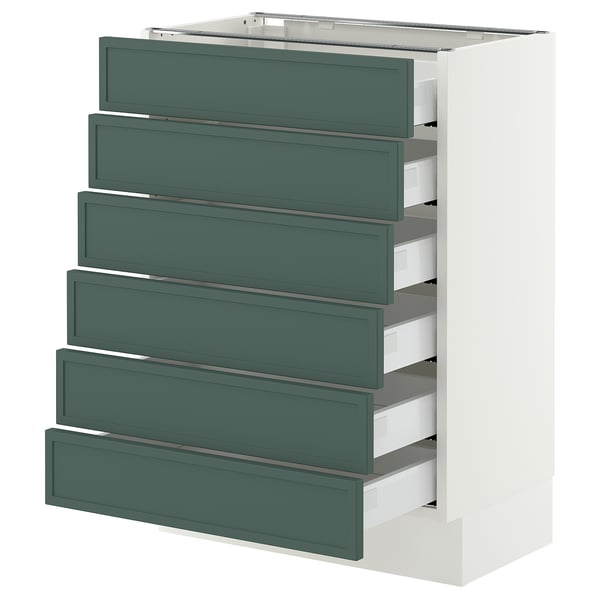 SEKTION / MAXIMERA Base cabinet 6 fronts/6 low drawers, white/Aspudden dark gray-green, 24x15x30 "