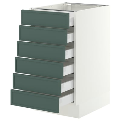SEKTION / MAXIMERA Base cabinet 6 fronts/6 low drawers, white/Aspudden dark gray-green, 18x24x30 "