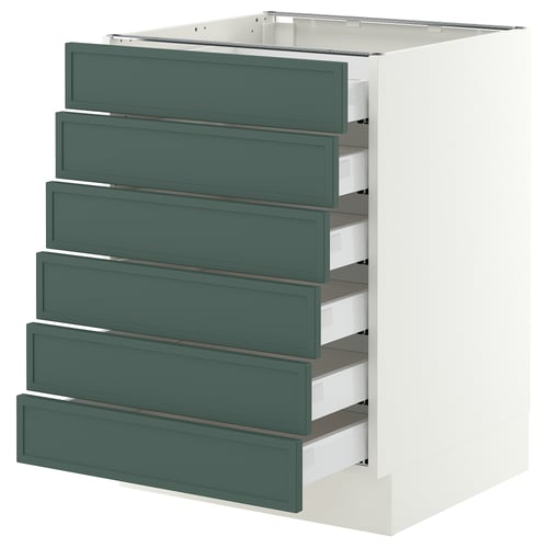 SEKTION / MAXIMERA Base cabinet 6 fronts/6 low drawers, white/Aspudden dark gray-green, 24x24x30 "