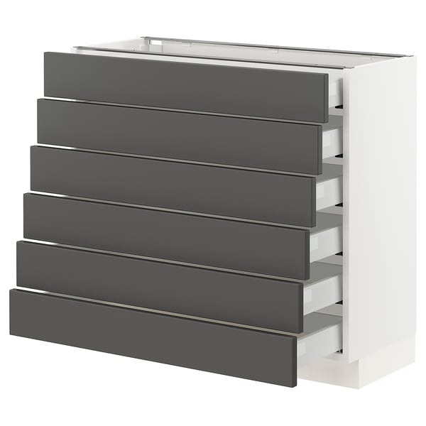 SEKTION / MAXIMERA Base cabinet/6 fronts/6 low drawers, white/Axstad dark gray, 36x15x30 "