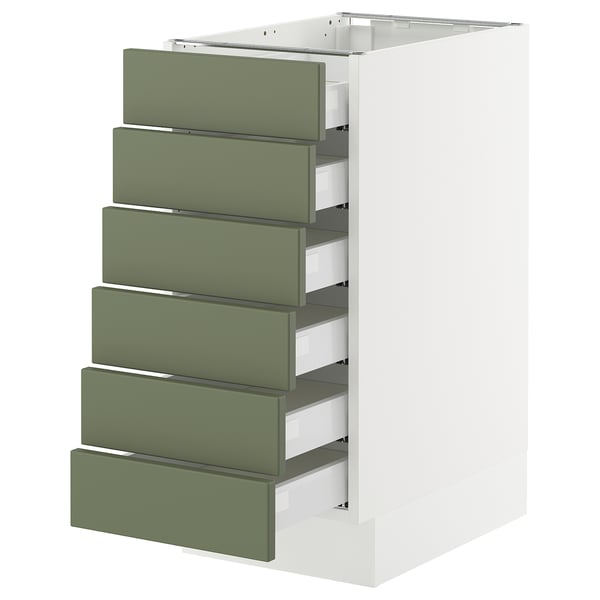SEKTION / MAXIMERA Base cabinet 6 fronts/6 low drawers, white/Axstad gray-green, 15x24x30 "
