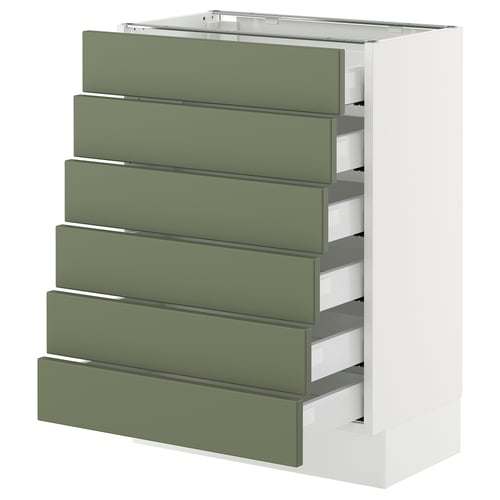 Modern kitchen cabinet, white & green, 6 drawers.