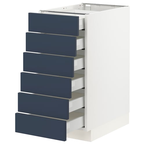 Ikea SEKTION kitchen unit, white with blue drawers, six drawers, rectangular.